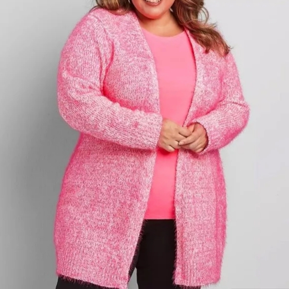 Lane Bryant Open Eyelash Yarn Cardigan Sweater  Pink/White - Picture 1 of 6
